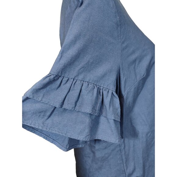Appraisal Linen Blend Top Blue Bell Sleeve Exposed Zipper Peasant Womens Large - Picture 6 of 7